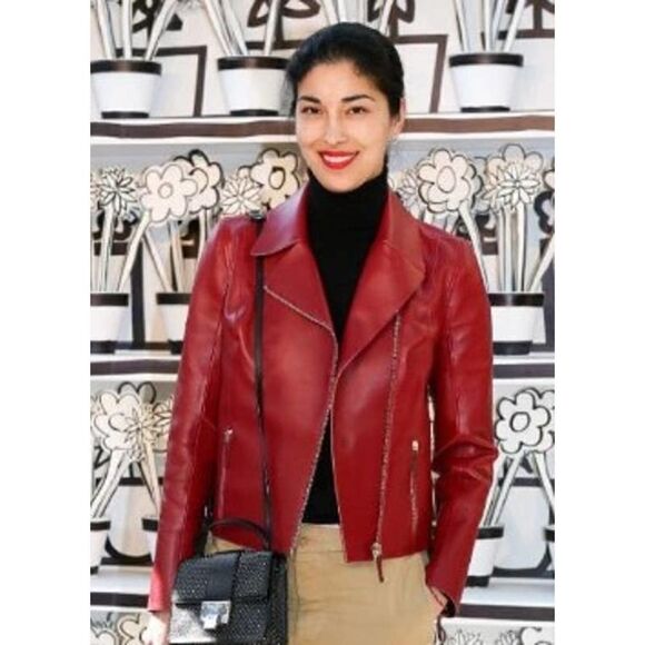 Caroline Issa Red Leather Jacket Italy Sz. 6 - Picture 1 of 16